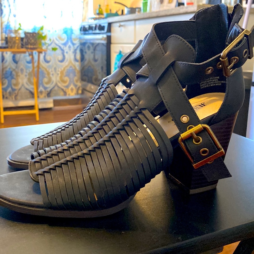 Black Woven Peeptoe Bootie/Sandal